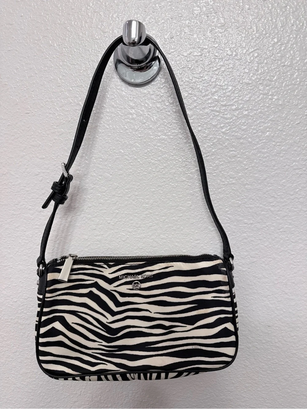 Michael Kors Black & White Zebra-Print Shoulder Bag